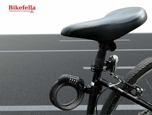 Bike lock hanging beneath bike seat securely