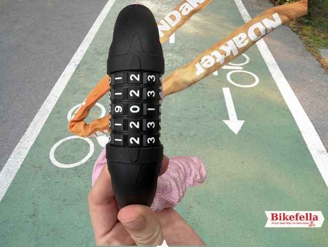 Close-up of NDakter bike lock system
