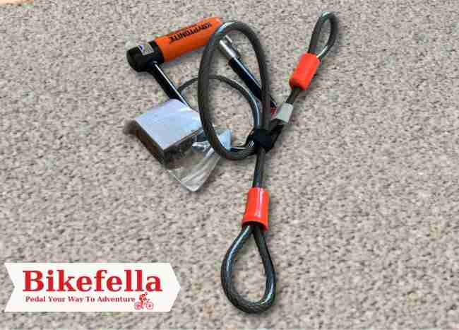 Folded bike lock, compact and travel-friendly.
