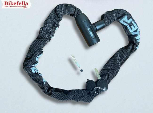 Full view of Titanker bicycle lock with keys