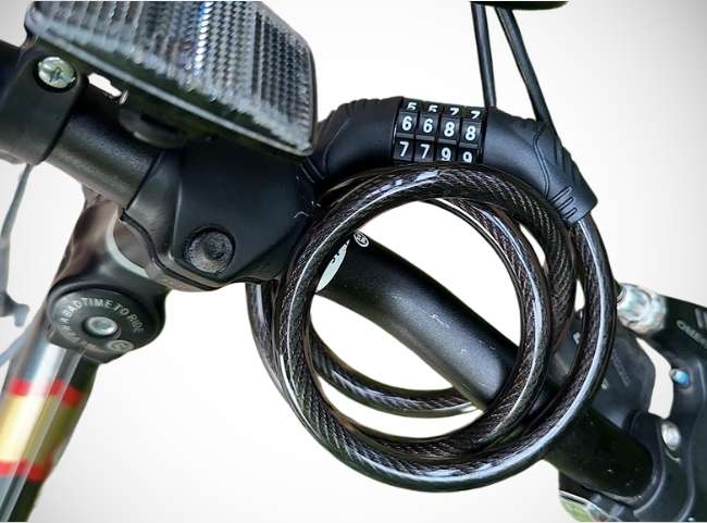Jokmae lock hanging under a bike seat