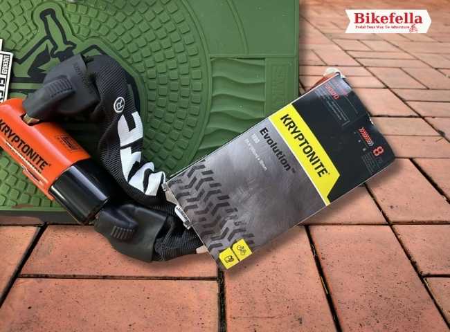 Kryptonite bike lock packet showing brand and included items