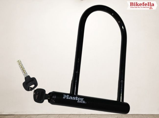 Master Lock 8320D secured on bike frame for safety