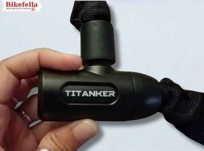 Titanker bike lock held in hand close-up